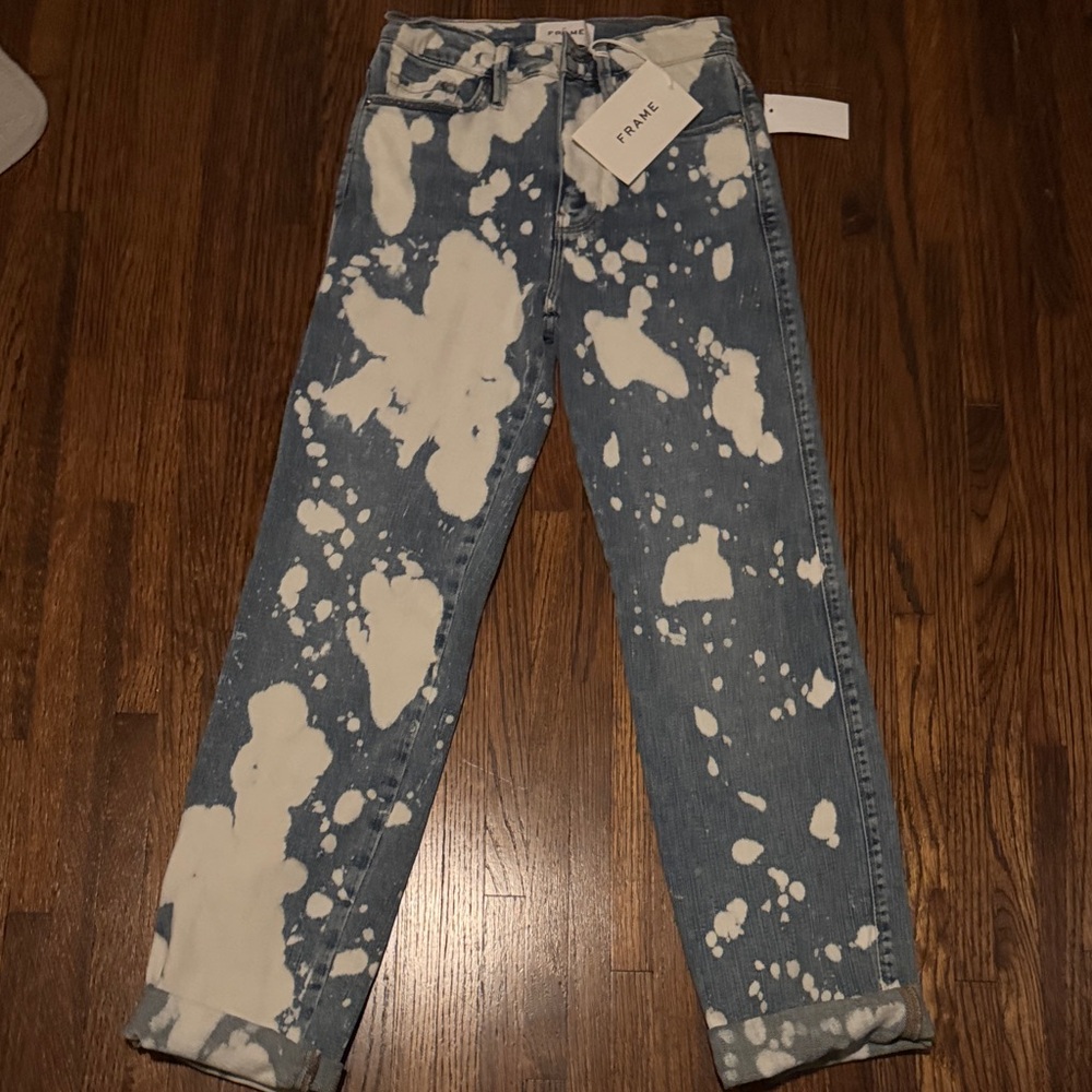 Frame Denim Blue and White High Rise Jeans